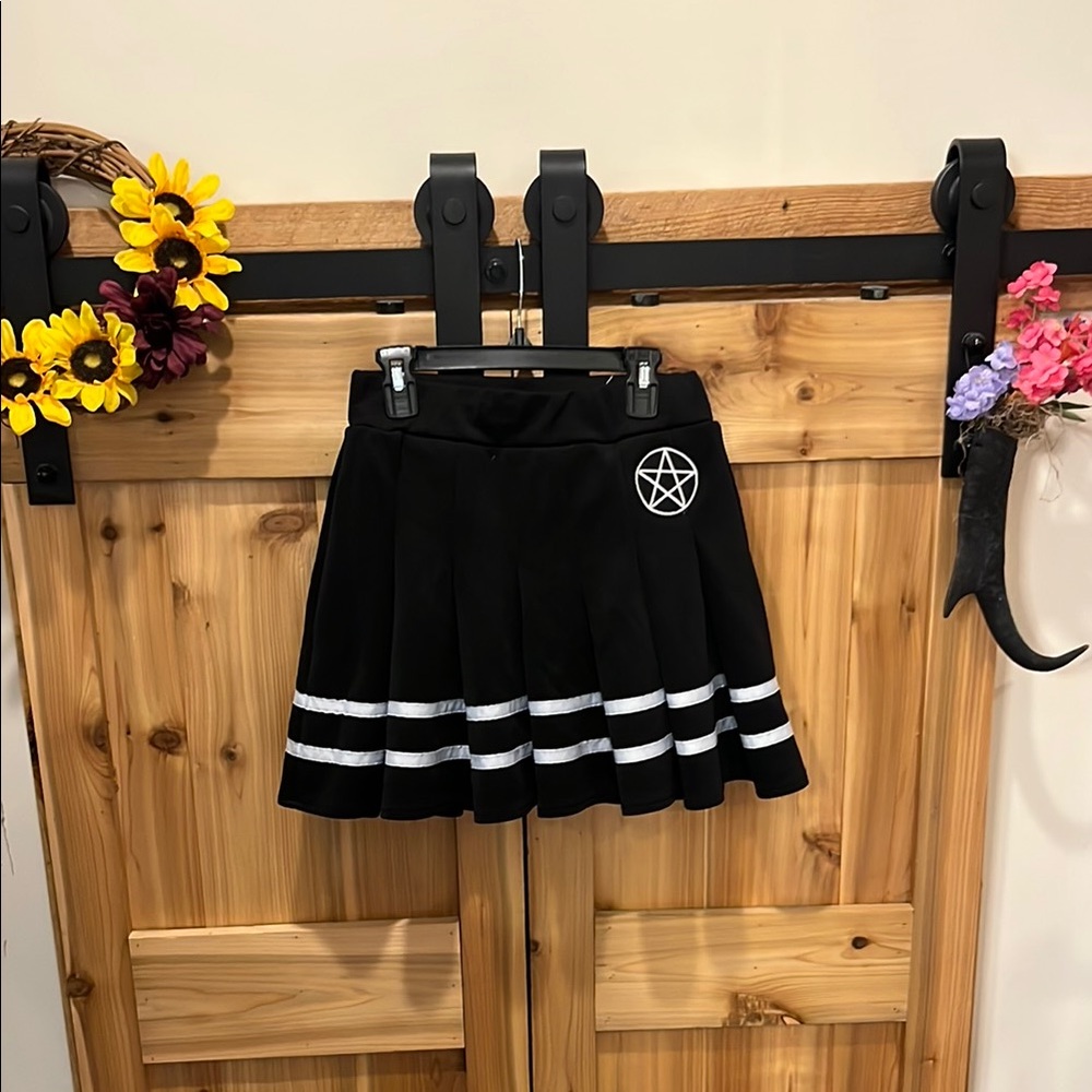 Spencer's Black Mini Skirt with White Stripes